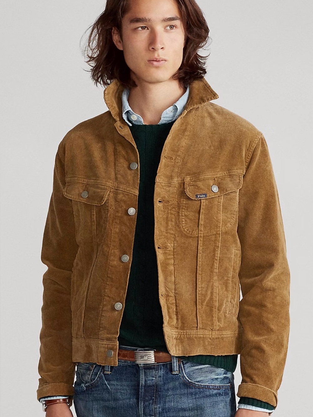 Polo Ralph Lauren Corduroy Trucker Jacket Gold Tan Mens XL Cool Distressing RARE